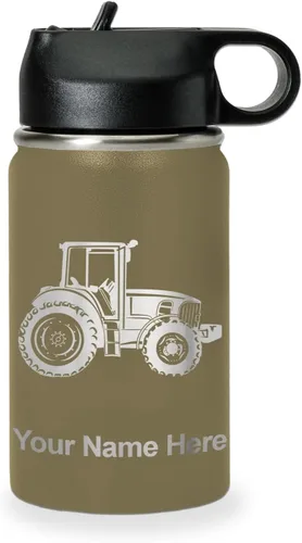 Miniatura 25 de LaserGram Botella de agua personalizada, tractor agrícola, acero inoxidable de doble pared aislada al vacío con popote superior, regalo grabado