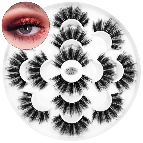 DYSILK Pestañas postizas naturales de visón 6D, aspecto dramático, pestañas postizas esponjosas, extensión de maquillaje, pestañas largas hechas a