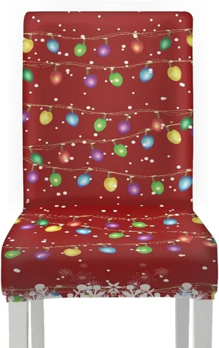 Miniatura 2 de HUGS IDEA Christmas Lights Seat Covers for Dining Room Chairs Set of 6 Xmas Stretch Chair Slipcovers Protector Removable and Washable Kitchen Dining