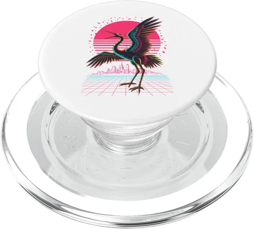 Miniatura 7 de Retro Synthwave Kaiju Monster Whooping Crane City Cranes PopSockets Adhesive PopGrip