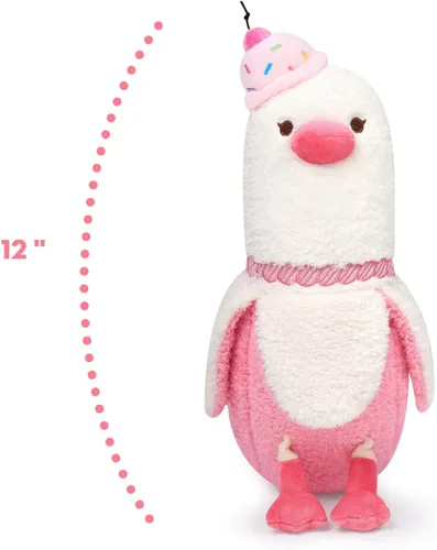 Miniatura 2 de PEACH CAT Almohada de felpa de pato de plátano con sombrero de pastel de cereza, pato de plátano, regalo para niñas y niños, blanco y rosa, 12