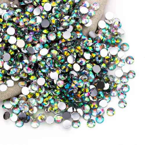 Miniatura 85 de Diamantes de imitación AB verdes a granel, 5000 piezas de diamantes de imitación de fondo plano redondos de gelatina AB sin fijación térmica, gemas