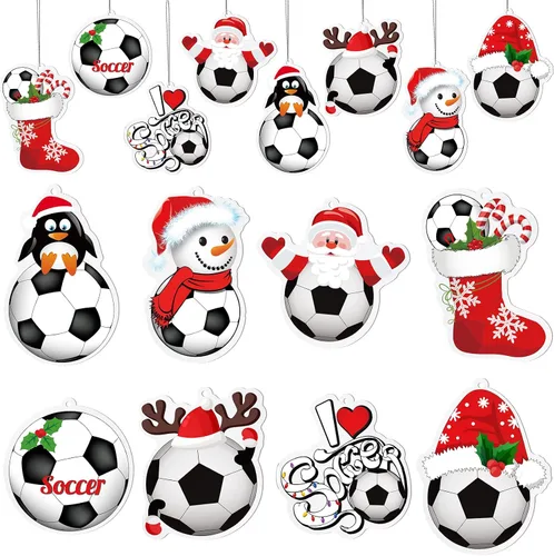 Chunful 24 piezas Adornos de fútbol para árbol de Navidad, adornos de pelotas deportivas de acrílico colgantes para decoración de árbol de Navidad