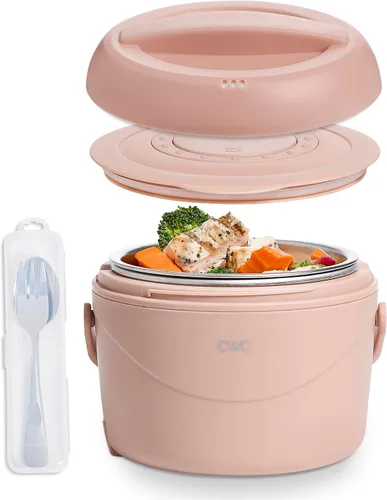 Miniatura 10 de COOK WITH COLOR Fiambrera redonda 40W, calentador de alimentos portátil, capacidad 1.1L, revestimiento de acero inoxidable, cabra/visón
