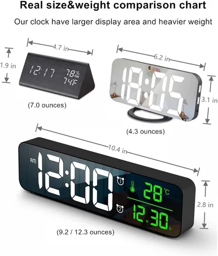 Miniatura 5 de Reloj digital de pantalla grande, reloj despertador para sala de estar, oficina, decoración de dormitorio, LED eléctrico con cable, pantalla