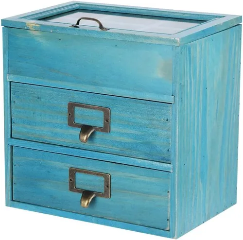 Miniatura 21 de Caja de almacenamiento de madera, organizador de escritorio rústico con 3 cajones, accesorios de escritorio de oficina, estante grande