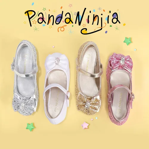 Miniatura 126 de PANDANINJIA Vestido de jada para niñas y niños pequeños, zapatos de princesa Mary Jane con tacones con lazo para fiesta, boda, boda