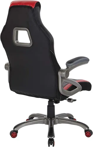 Miniatura 7 de OSP Home Furnishings Race Car - Silla ajustable para juegos, cuero consolidado gris carbón con detalles rojos