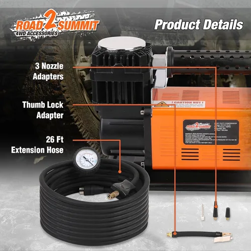 Miniatura 8 de Kit de Compresor de Aire Portátil 12V de Alta Resistencia Infla 6.35CFM (180L/Min), Máx 150PSI, Kit de Compresor de Aire para Todo Terreno