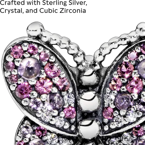 Miniatura 3 de PANDORA Joyería de cristal de mariposa rosa y circonita cúbica en plata de ley Metal Cristal Circonita cúbica