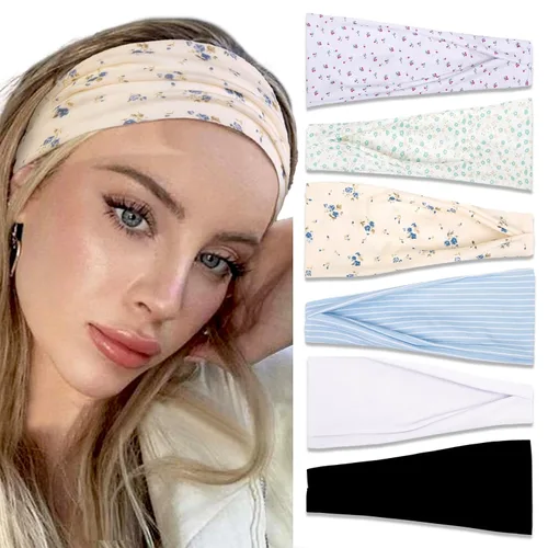 Miniatura 15 de TERSE Diademas para mujer, bandas de pelo de lunares de moda para yoga, entrenamiento, todos los días, bandas anchas y gruesas para la cabeza