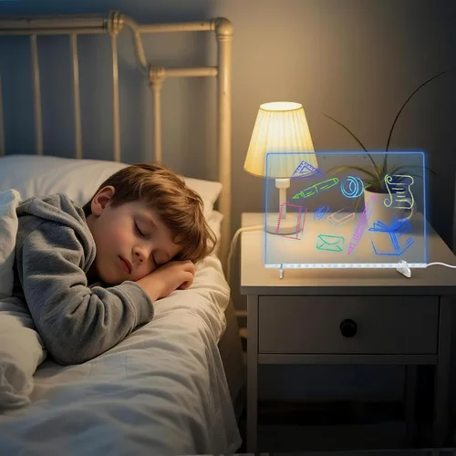 Miniatura 8 de Tablero de dibujo LED con 8 colores, pizarra acrílica de borrado en seco de 13 x 10 pulgadas con 13 efectos de luz, tablero de garabatos brillantes