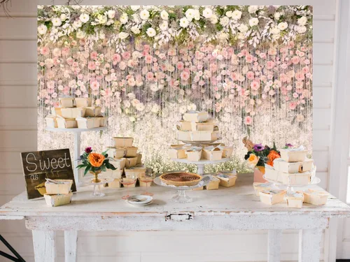 Miniatura 2 de Telón de fondo floral para despedida de soltera, 10 x 8 pies, de vinilo, flores rosas y blancas, para fotografía, ceremonia, aniversario, mesa