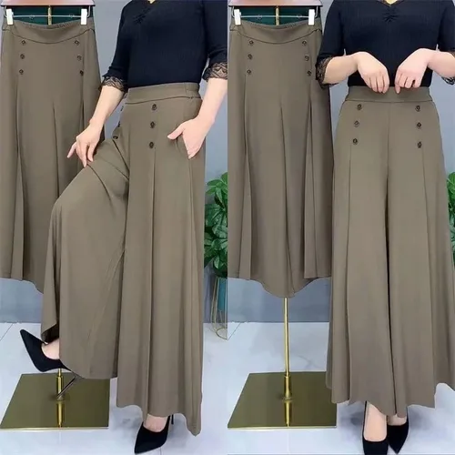 Miniatura 6 de lunhaifi Pantalones plisados de pierna ancha con estilo fresco y delgado, pantalones de cintura alta con doble botonadura y pierna ancha, pantalones