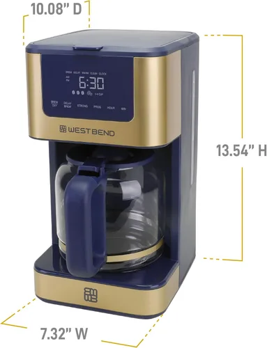 Miniatura 8 de West Bend Cafetera programable atemporal de 12 tazas con selector de fuerza de preparación para café caliente y helado, incluye opción