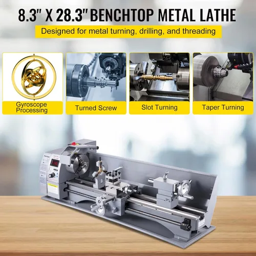 Miniatura 2 de VEVOR Torno de metal, Mini máquina de torno de 210x720, Cambio de velocidad variable de 2500 RPM, Mini torno de precisión de 750W, Torno de trabajo