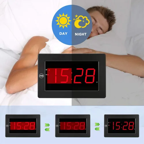Miniatura 6 de Reloj de pared digital con pilas, pantalla LED, reloj despertador digital con pilas, brillo ajustable, 12/24 horas
