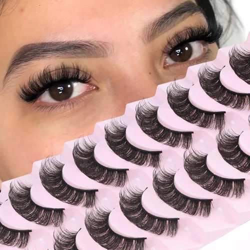 Losha Pestañas postizas rusas rizadas DD a las que les gustan las extensiones de pestañas, paquete de 10 pares de pestañas postizas suaves (D03)