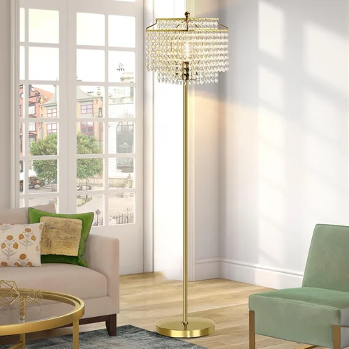 Miniatura 12 de Lámpara de pie de cristal morado, lámparas de pie de 64 pulgadas de alto con pantalla de doble capa, elegante lámpara de pie con interruptor de pie