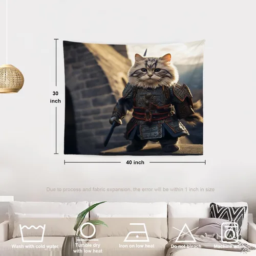 Miniatura 5 de Batmerry Cat In Armor Polyester Tapestry, Cat Armor Sword Warrior Battle Shield Lightweight Wall Hanging High-Definition Print Backdrop For Dorm