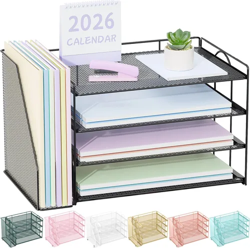 Spacrea Organizadores de escritorio y accesorios, organizador de papel para escritorio con organizador de archivos, accesorios de escritorio y Negro