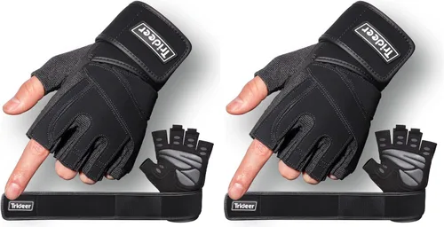 Miniatura 9 de Trideer Guantes de entrenamiento para hombres, guantes para levantamiento de pesas con soporte para muñeca, protección completa de la palma y agarre