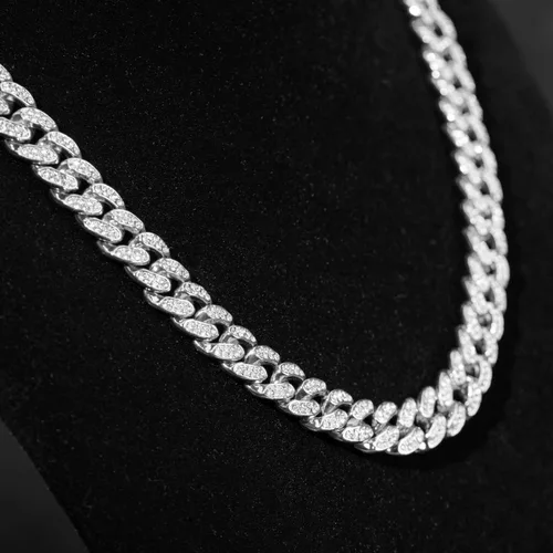 Miniatura 4 de Halukakah Cadena de eslabones cubanos de diamantes para niños 0551in chapado en oro real y oro blanco platino 18 quilates juego de collar