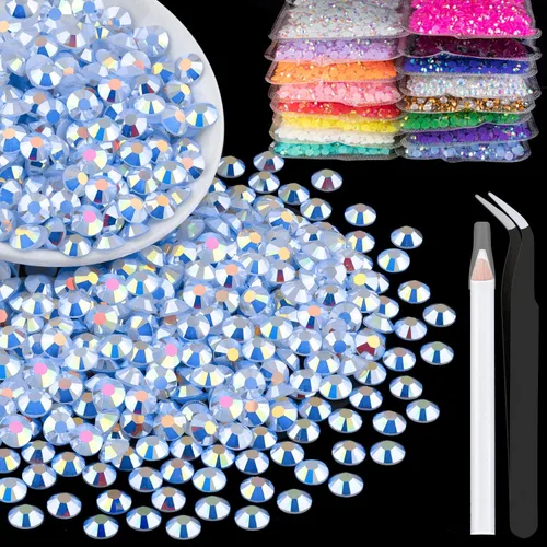 Miniatura 21 de 5000 piezas de diamantes de imitación de resina de 0.118 pulgadas a granel, color verde oscuro AB con parte trasera plana, diamantes de imitación