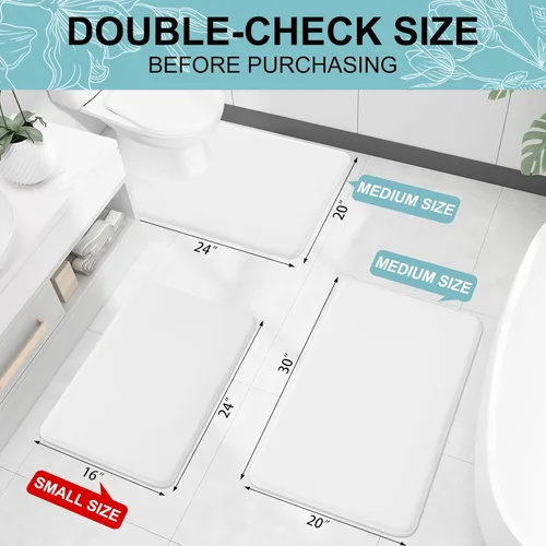 Miniatura 2 de Smiry Tapete de baño de espuma viscoelástica de 24 x 16 pulgadas, extra suave y absorbente, antideslizante, lavable para suelo, ducha y bañera