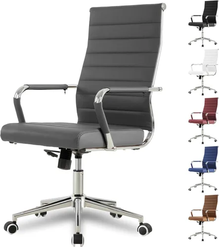 Miniatura 11 de Silla de oficina ergonómica Okeysen, sillas modernas de cuero acanalado para sala de conferencias, silla ejecutiva ajustable giratoria con ruedas