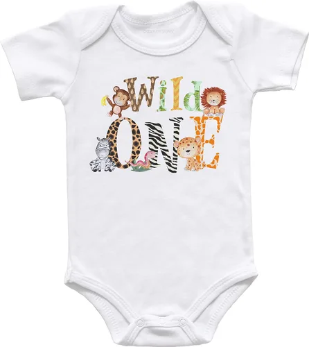 Wild One - Traje de primer cumpleaños – Body o camisa de animales de zoológico, ropa de fiesta temática de safari para niños y niñas