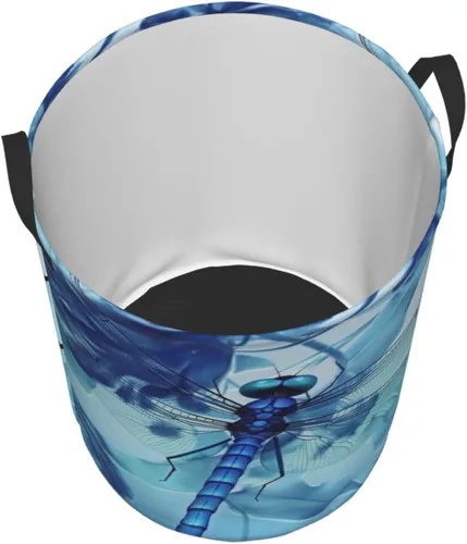 Miniatura 3 de Cesta circular con estampado de libélula azul artística impermeable, cesta organizadora de almacenamiento con asas para ropa, juguetes, pequeña