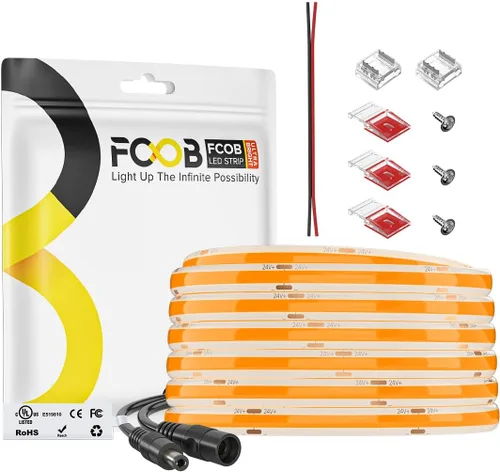 Miniatura 38 de Tira de luces LED COB DC24V de 16.4 pies, 6000 K, blanco frío, 320 LED, flexible, de alta densidad, uniforme, brillante, 9W/m, CRI90+ regulable
