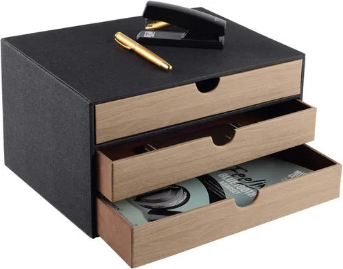 Miniatura 10 de Organizador de escritorio de piel sintética con 3 cajones, suministros de oficina ejecutivos, archivador A4, soporte para joyas, facturas, papel