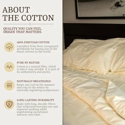 Miniatura 9 de Perú Pima – Juego de sábana de cama de 285 hilos – 100 % algodón peruano Pima – De percal Blanco