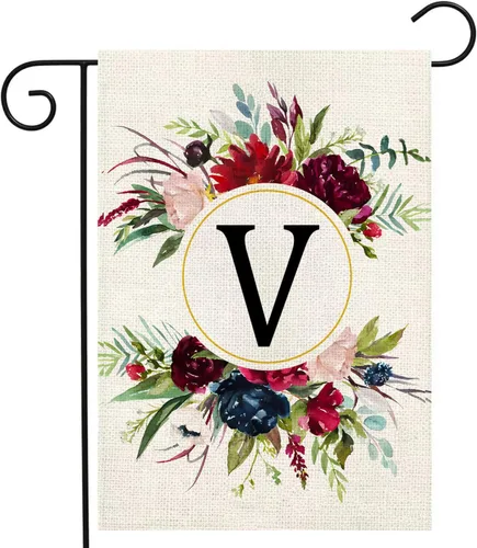 Miniatura 26 de Banderas de jardín con monograma de letra P, bandera de jardín de verano de 12 x 18 pulgadas, banderas florales de doble cara para patio, bandera