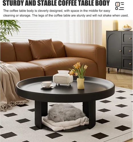 Miniatura 5 de Mesas de centro para sala de estar, mesa de centro para sala, mesa de centro redonda negra, mesa de grano para espacios pequeños mesa de centro