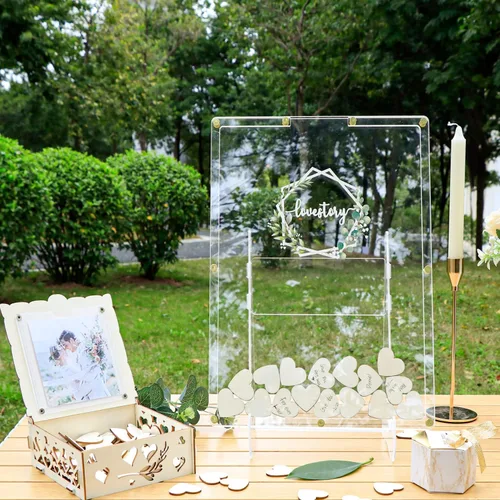 Miniatura 3 de AerWo Libro de Invitados de Boda Alternativo, Libro de Invitados Recepción de Boda, Caja de Libro de Invitados de Acrílico con Soporte, Caja