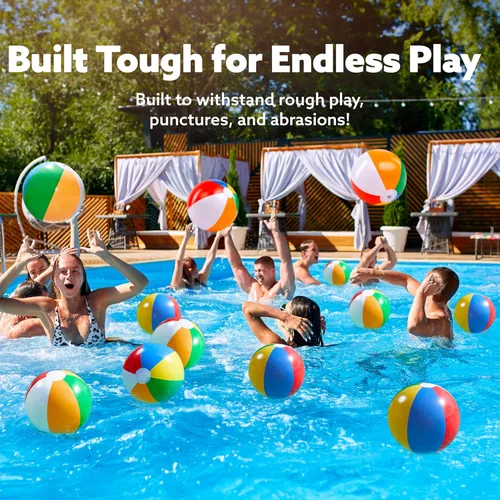 Miniatura 2 de JOYIN Paquete de 12 pelotas de playa de 12 pulgadas, juguetes inflables clásicos a granel para piscina, juegos de adultos y niños, suministros