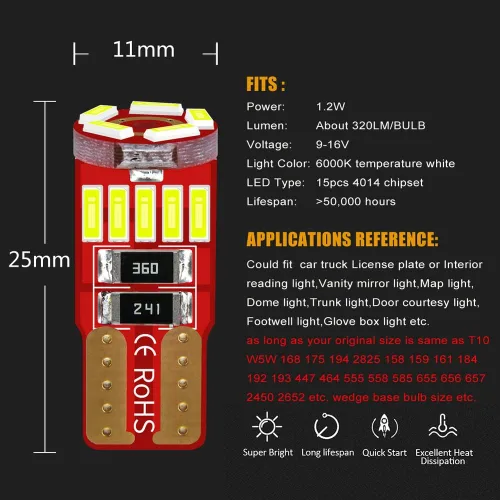 Miniatura 2 de Luz LED para espejo de vanidad y visera del sol, tipo fusible, 6000K, blanca, bombilla festón de 28mm para 12V, número de stock 6615F 6612F T-2