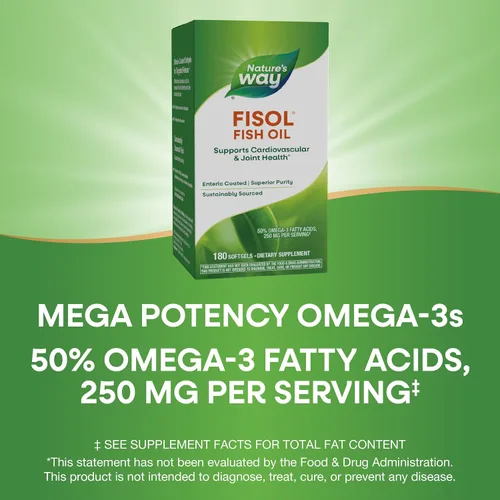 Miniatura 4 de Nature's Way Aceite de pescado Fisol, revestimiento entérico, apoya la salud cardiovascular y articular*, Omega 3 de mega potencia, 180 cápsulas