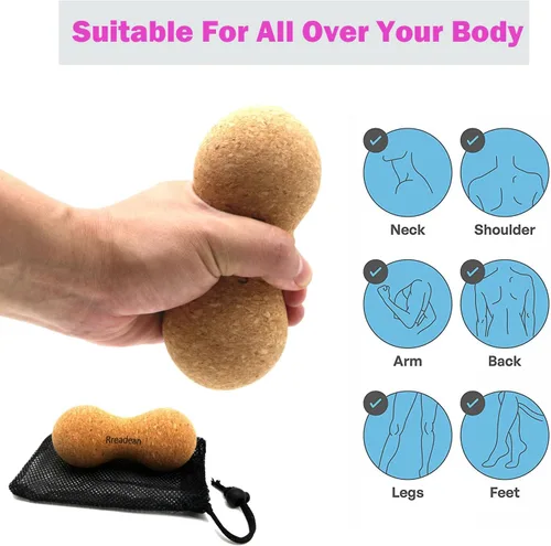 Miniatura 2 de Bola de masaje de cacahuete de corcho, bola de lacrosse con rodillo de maní para terapia de punto de rigger, relajar los músculos, dolor de espalda