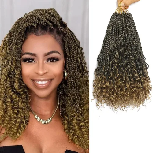 Miniatura 22 de Flagship 9 Paquetes Goddess Box Braids Cabello de Ganchillo para Mujeres Negras - 10 Pulgadas Pre-enrollado con Puntas Rizadas, Estilo Bohemio