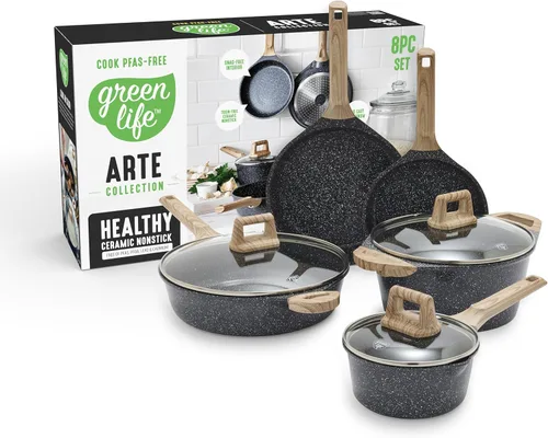 GreenLife Juego de utensilios de cocina antiadherentes de cerámica de 8 piezas, apto para inducción, no tóxico, sin PFAS, apto para lavavajillas,