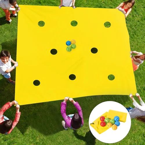 Miniatura 2 de Sonyabecca Yellow Hole Tarp Team Building Games for Work with 8 Pcs Team Building Ball for Teamwork Group Learning Fun