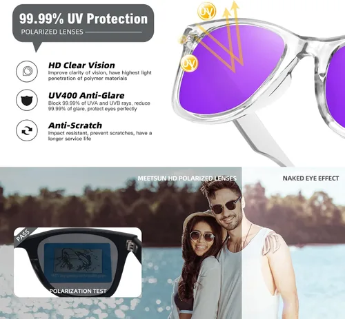 Miniatura 31 de MEETSUN Polarized Sunglasses for Women Men Classic Retro Square Frame Driving Sun Glasses UV Protection