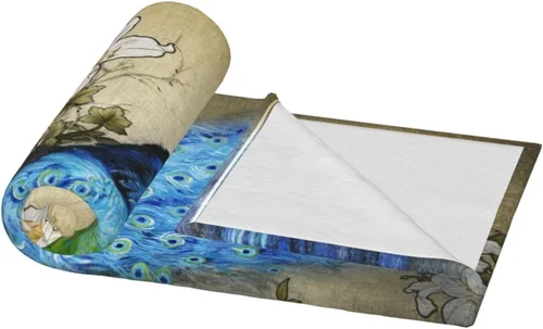 Miniatura 9 de Manta de forro polar de pavo real, ultra suave y acogedora, manta de franela decorativa para el hogar, cama, sofá, silla, viajes, 40 x 30 pulgadas