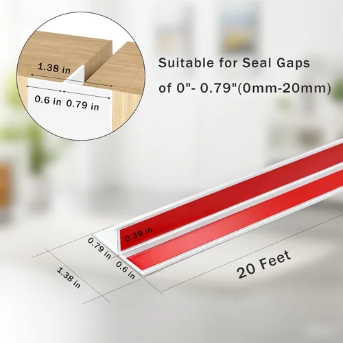 Miniatura 2 de TAROSE Tapón de puerta en forma de T de 20 pies, cinta de sellado de silicona para puertas y ventanas, color blanco, 1.38 pulgadas de ancho
