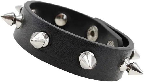 Miniatura 2 de Leather Spike Bracelet Punk Studded Rivet Cuff Black Wristband
