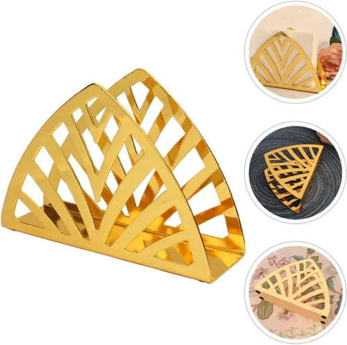 Miniatura 9 de Metal Napkin Holder Stand, Gold Triangular Tissue Dispenser for Restaurant and Home Table, Iron Art Hollow Design Napkin Storage Rack for Kitchen